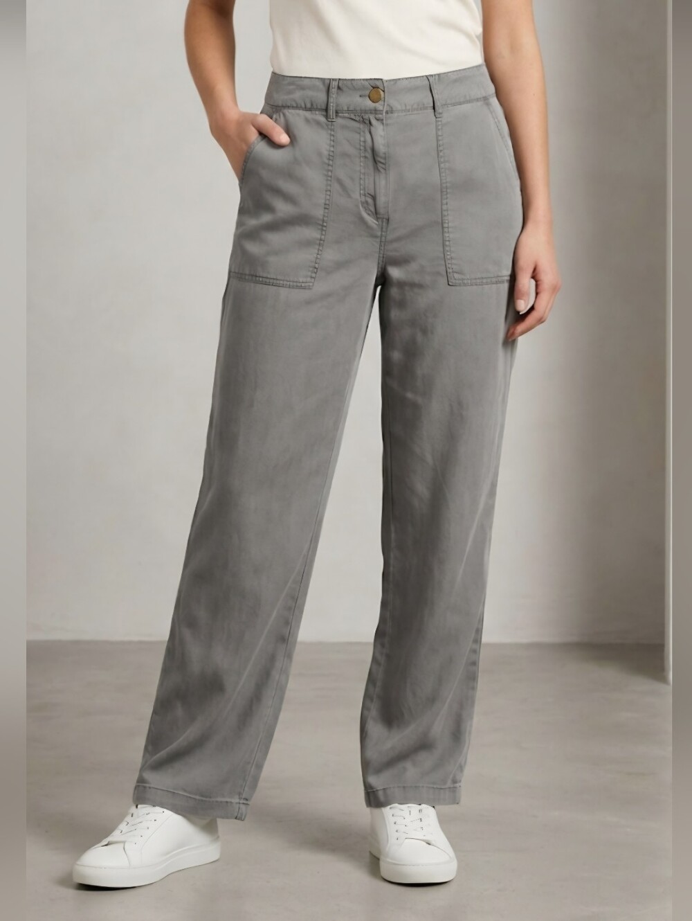 SoyaConcept Lyocell Loose Fit Pants Deep Front Pockets Belt Loops 12 Olive Green